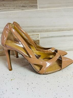 Thalia Sodi Nude Patent Clear Panel Heels Size 9.5M